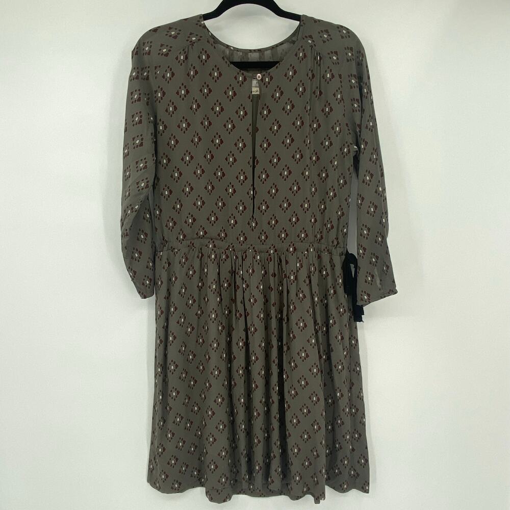 Pomandere Gray & Red Print Long Sleeve Blouson Dress Size 40 US Small